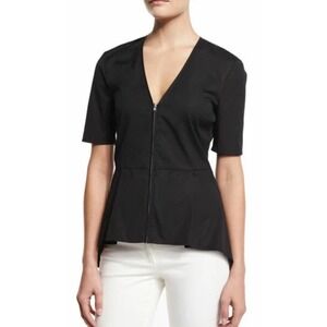 VERONICA BEARD Meyer Black Zip Front Peplum Short Sleeve Top Minimalist Lux 8 M